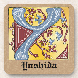 中世の青と赤のツタのライトレターY コースター