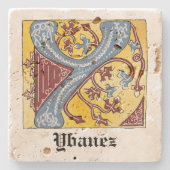 中世の青と赤のツタのライトレターY ストーンコースター (正面)