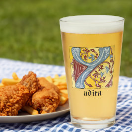 中世の青と赤のツタのライトレターY タンブラーグラス