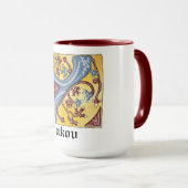 中世の青と赤のツタのライトレターY マグカップ (正面右)