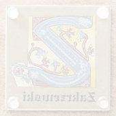 中世の青と赤のツタのライトレターZ ガラスコースター (裏面)