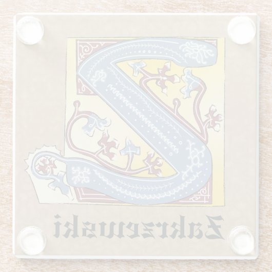 中世の青と赤のツタのライトレターZ ガラスコースター (裏面)