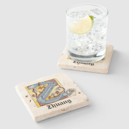 中世の青と赤のツタのライトレターZ ストーンコースター