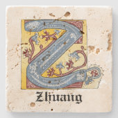 中世の青と赤のツタのライトレターZ ストーンコースター (正面)