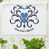 中世の青ハート キッチンタオル (折り畳み)