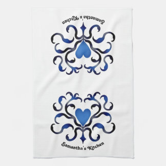 中世の青ハート キッチンタオル