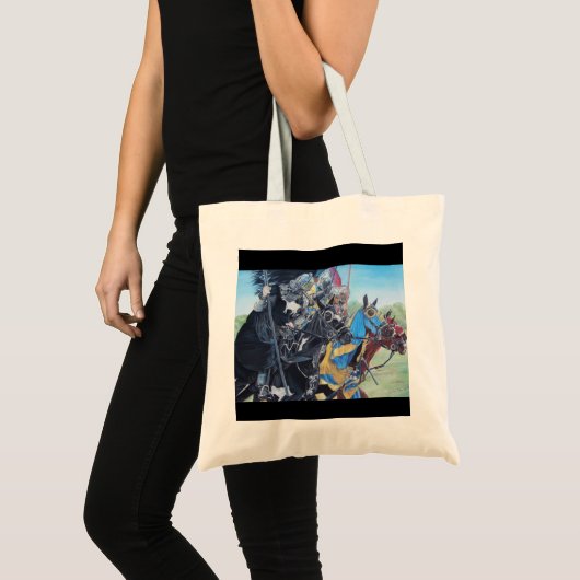 中世の騎士が馬の歴史的な芸術に挑む トートバッグ (正面(商品))