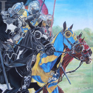 中世の騎士が馬の歴史的な芸術に挑む フロストグラスビールジョッキ