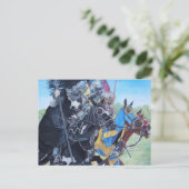 中世の騎士が馬の歴史的な芸術に挑む ポストカード (スタンド正面)