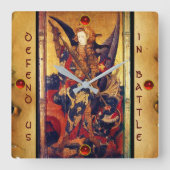 中世の騎士として悪魔を追い払う聖マイケル スクエア壁時計 (正面)