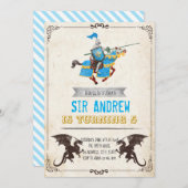 中世の騎士とドラゴンの誕生パーティー 招待状 (正面/裏面)