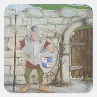 中世の騎士とドラゴンスティッカー スクエアシール