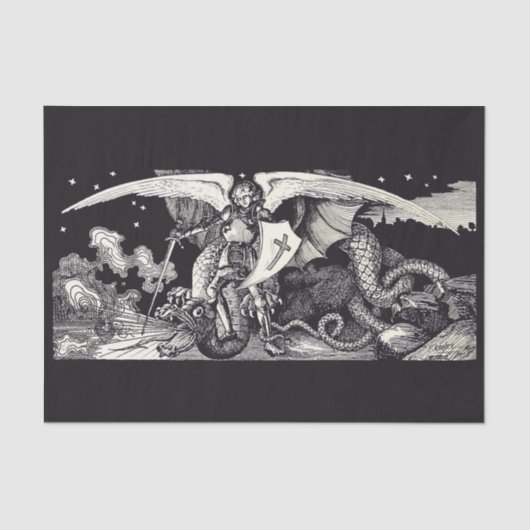 中世の騎士とドラゴンB Wティッシュペーパー 薄葉紙 (正面)