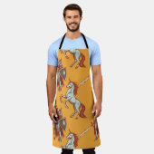 中世の騎士とユニコーンの継ぎ目のない模様 エプロン (着用した状態)