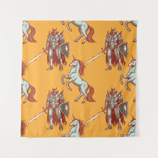 中世の騎士とユニコーンの継ぎ目のない模様 タペストリー (正面)