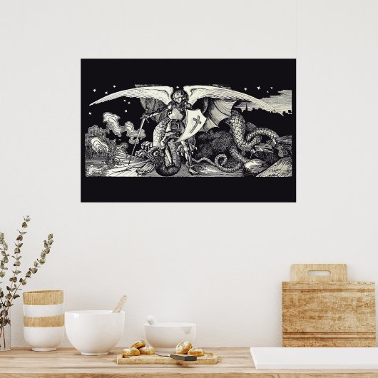 中世の騎士と竜 ポスター (キッチン)