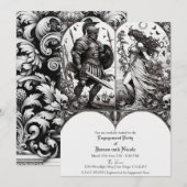 中世の騎士と美しい乙女の婚約パーティー 招待状 (正面/裏面)