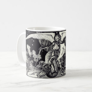 中世の騎士と龍の黒と白 コーヒーマグカップ