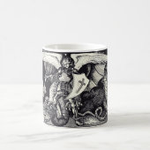 中世の騎士と龍の黒と白 コーヒーマグカップ (中央)