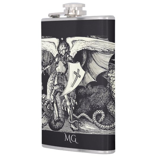 中世の騎士と龍の黒と白 フラスク (左)