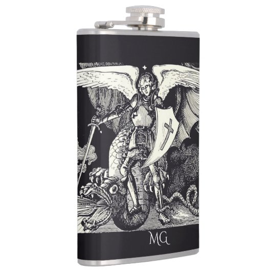 中世の騎士と龍の黒と白 フラスク (右)