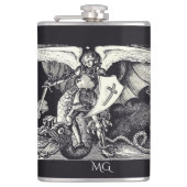 中世の騎士と龍の黒と白 フラスク (正面)