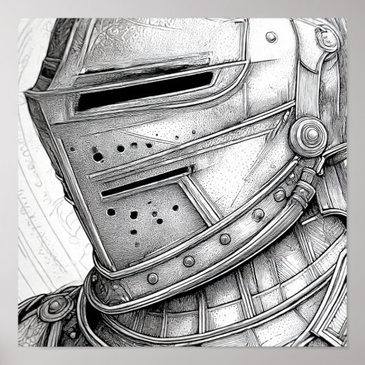 中世の騎士の兜の詳細ぬりえ ポスター (正面)