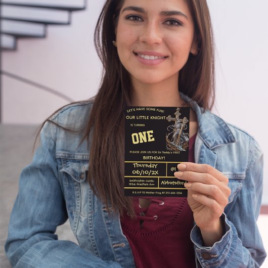 中世の騎士の最初の誕生日招待状 招待状