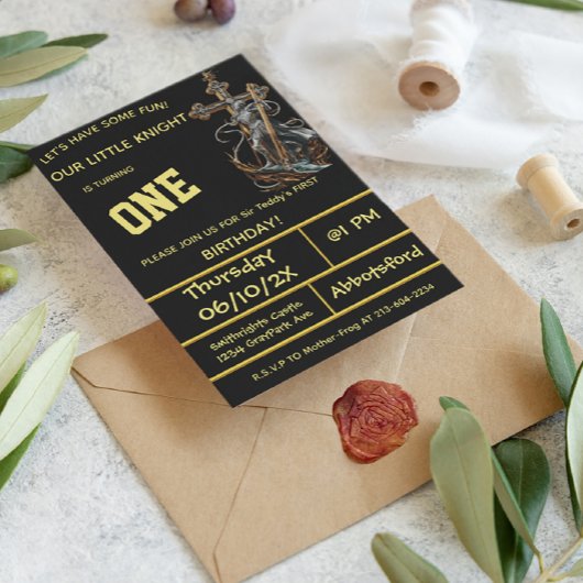 中世の騎士の最初の誕生日招待状 招待状