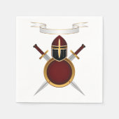 中世の騎士の紋付ヘルメットの剣のシールド スタンダードカクテルナプキン (正面)