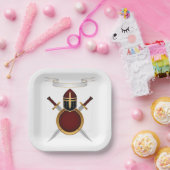 中世の騎士の紋付ヘルメットの剣のシールド ペーパープレート (パーティー)