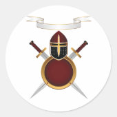 中世の騎士の紋付ヘルメットの剣のシールド ラウンドシール (正面)