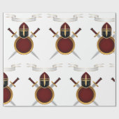 中世の騎士の紋付ヘルメットの剣のシールド ラッピングペーパー (フラット)