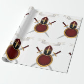 中世の騎士の紋付ヘルメットの剣のシールド ラッピングペーパー (アンロールド)