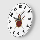 中世の騎士の紋付ヘルメットの剣のシールド ラージ壁時計 (傾斜)