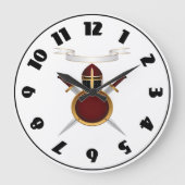 中世の騎士の紋付ヘルメットの剣のシールド ラージ壁時計 (正面)