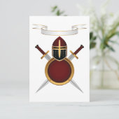 中世の騎士の紋付ヘルメットの剣のシールド 招待状 (スタンド正面)