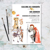 中世の騎士ドラゴンキャッスルウォーターカラー誕生日 招待状