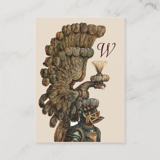 中世の騎士ヘルメット、イーグルウイングモノグラムアイボリー 名刺 (裏面)