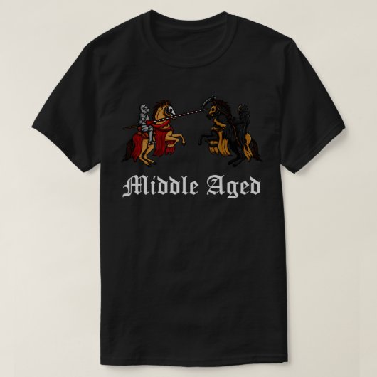 中世の騎士ミドルAのジュスティングと中年 Tシャツ (デザイン正面)
