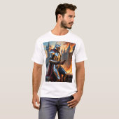 中世の騎士城火災おもしろいファンタジーアートティー Tシャツ (正面フル)