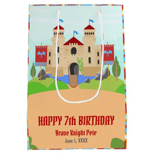 中世の騎士大会男子バースデーパーティー ミディアムペーパーバッグ (裏面)