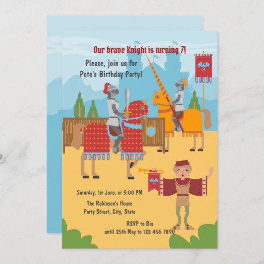 中世の騎士大会男子バースデーパーティー 招待状 (正面/裏面)