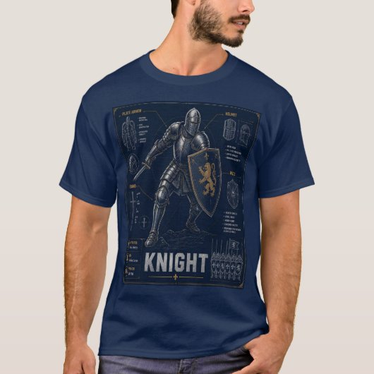 中世の騎士設計図Tシャツ | ヨーロッパの鎧 Tシャツ (正面)