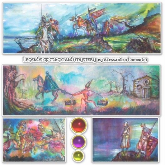 中世の騎士馬、騎士、悪魔、誘惑 シール (正面)