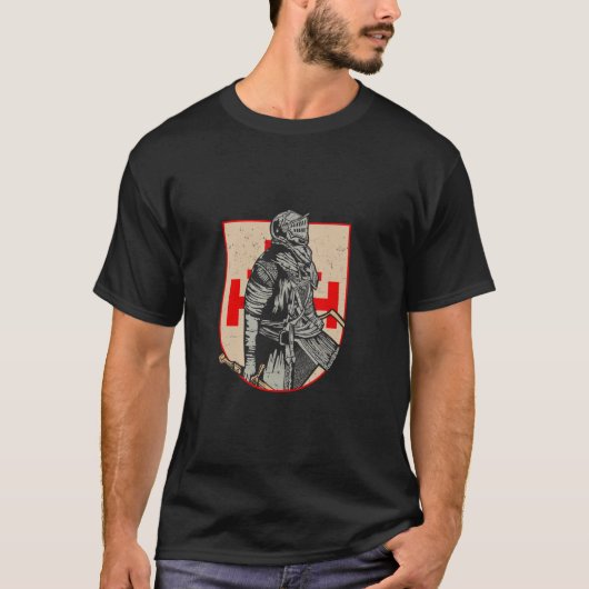 中世の騎士 エルサレムの十字架 聖なる騎士 テンプル騎士団 Tシャツ (正面)