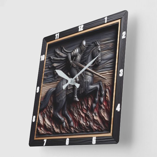 中世の騎士:グレインデザインスタイル スクエア壁時計 (傾斜)