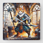 中世の騎士 スクエア壁時計 (正面)