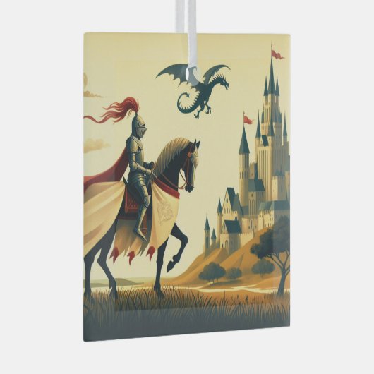 中世の騎士/ドラゴン/城ファンティ ガラスオーナメント (正面右)