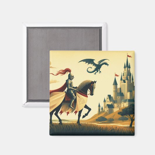 中世の騎士/ドラゴン/城ファンティ マグネット (正面/裏面)